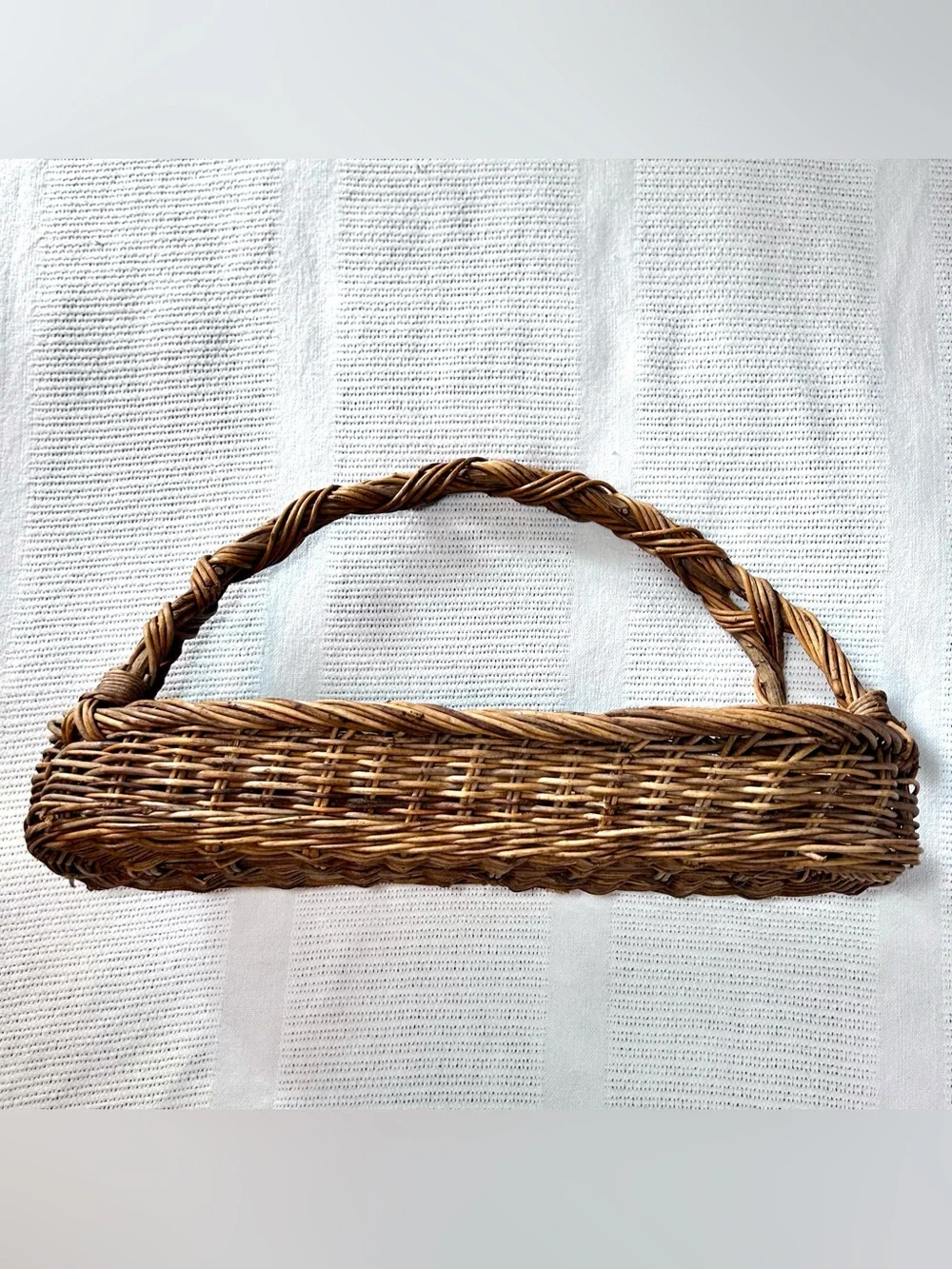 Rectangular Twig and Wicker Gathering Basket Large 21”x8”X12” Brown Vintage